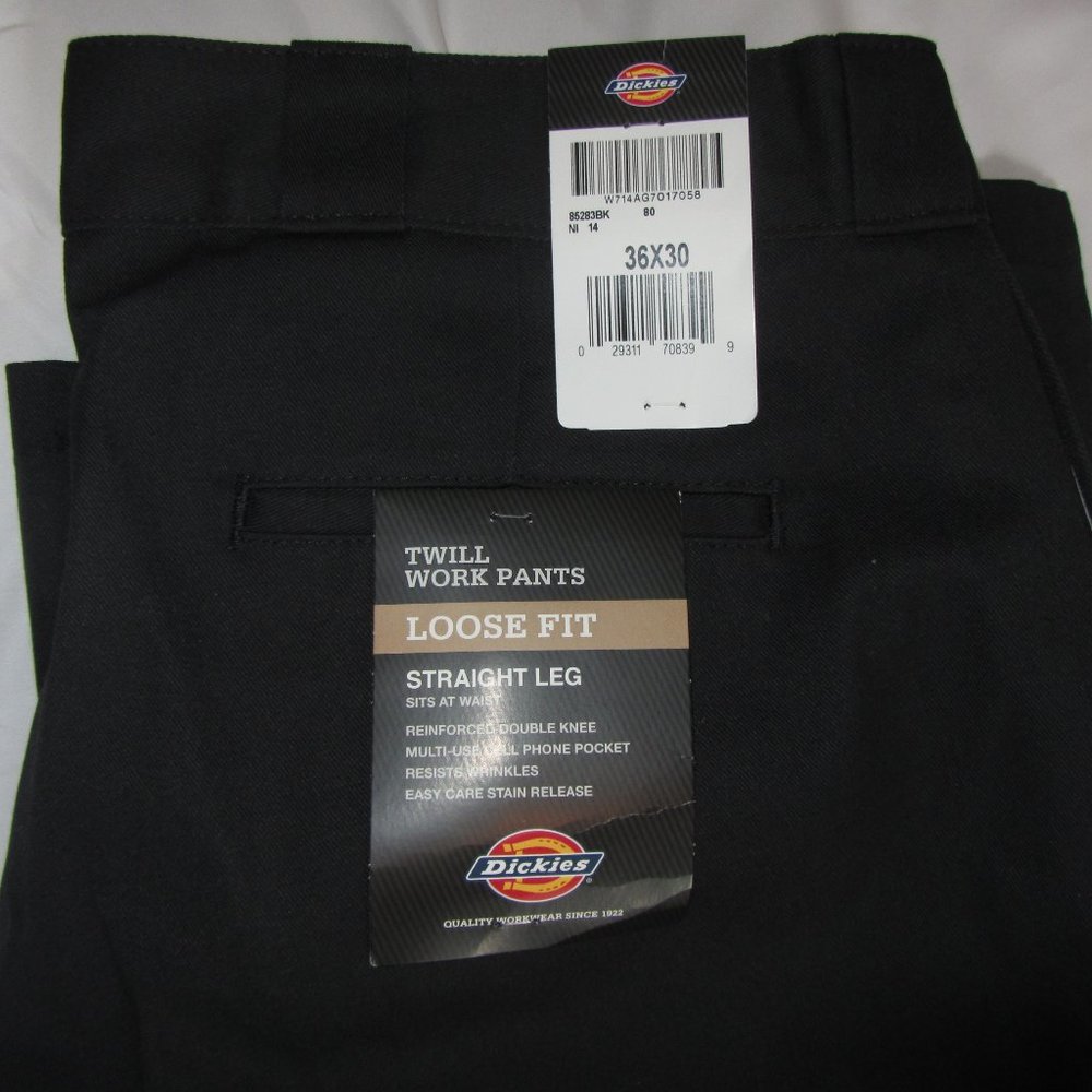 Dickies Work Pant 36x30 NWT Loose Fit Straight Leg Black Twill Work Pant